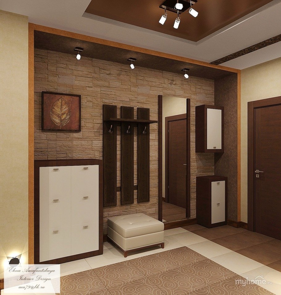 коридор с коричневой мебелью
