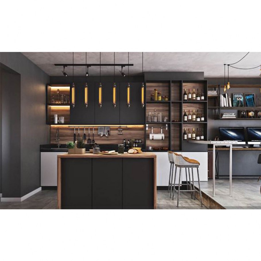 Кухня в стиле лофт с полками