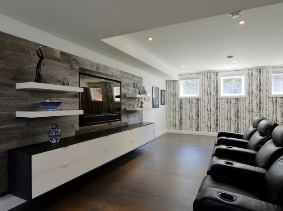 Стена из ламината в интерьере гостиной