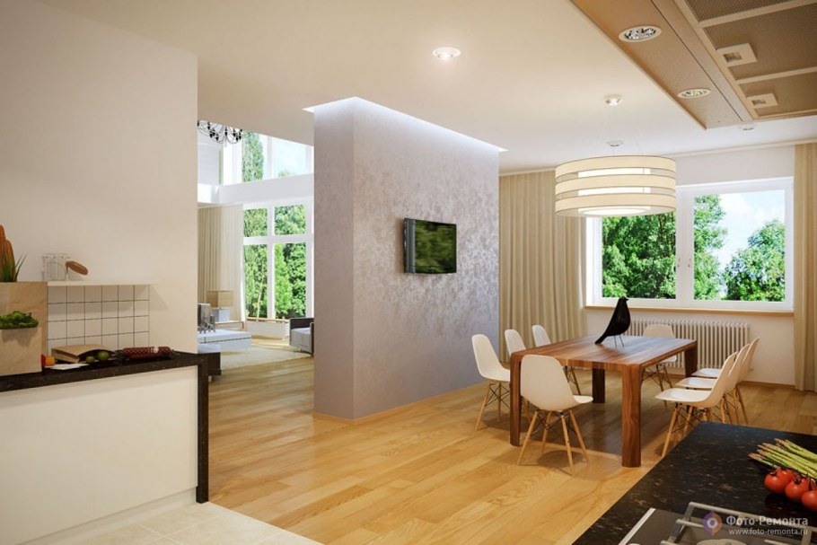 Интерьер кухни гостиной в доме