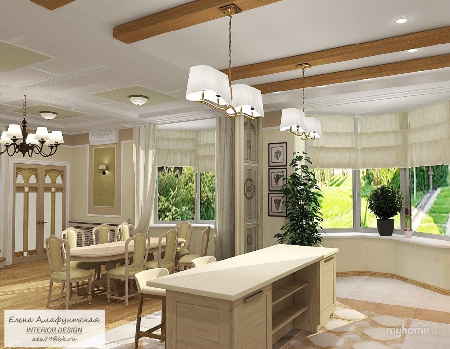 Интерьер большой кухни гостиной
