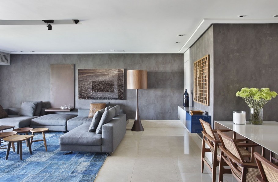Гостиная со стенами под бетон