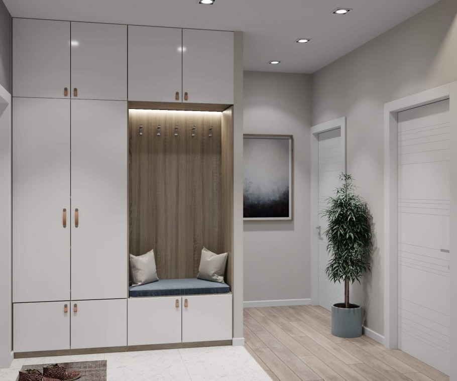 Прихожая узкая в белых тонах