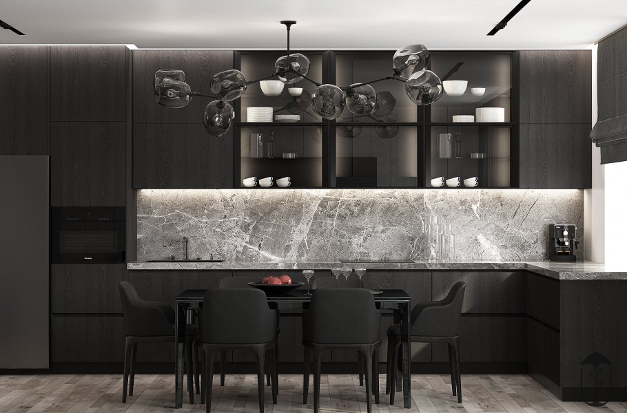 Кухня под серый мрамор