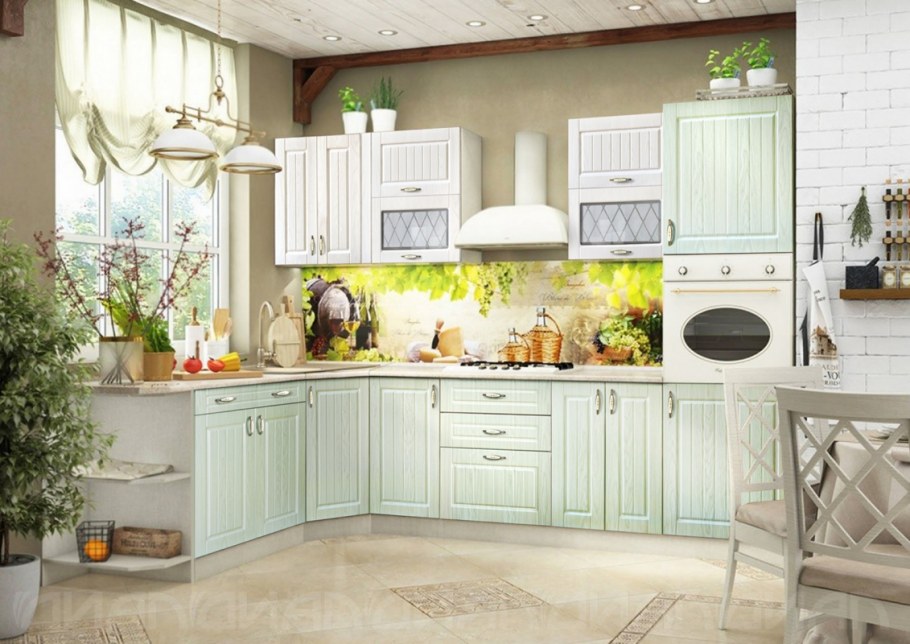 Кухня из массива ясеня с патиной в стиле Прованс