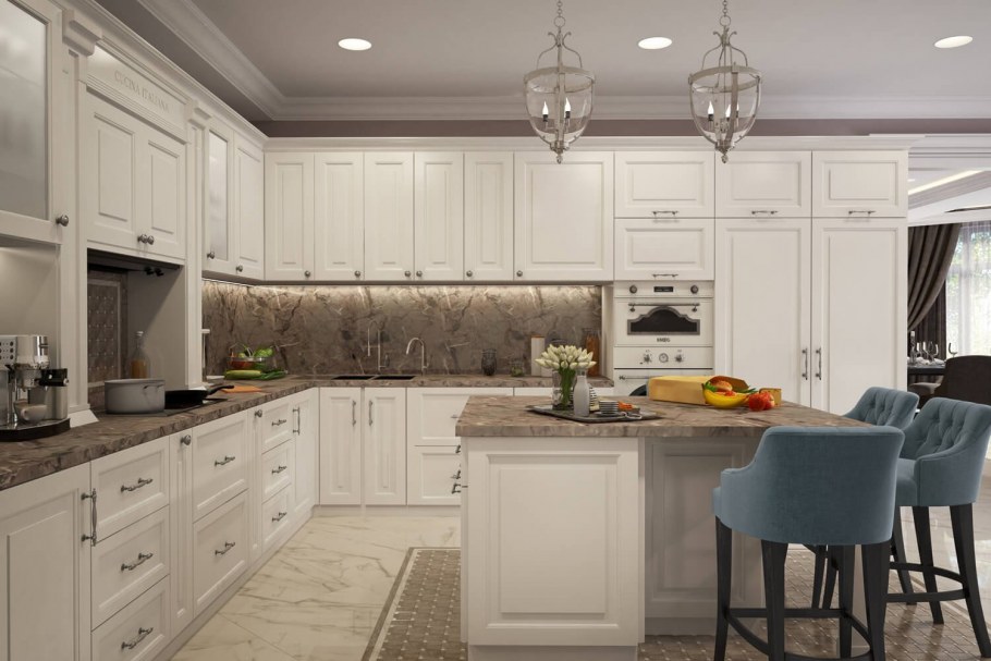 Светлая кухня в американском стиле