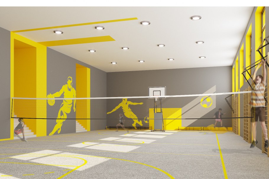 Роспись стен в спортзале школы