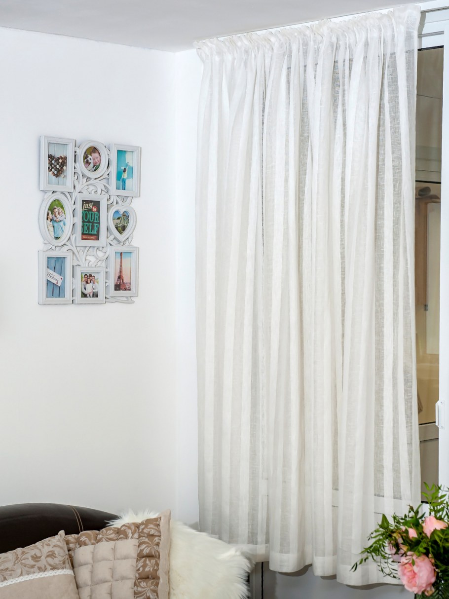 Тюль льняная белая