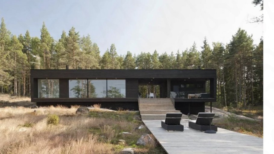 Скандинавский дом одноэтажный с плоской крышей