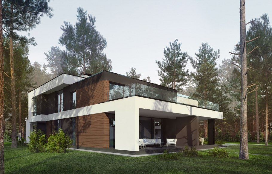 Домик с плоской крышей