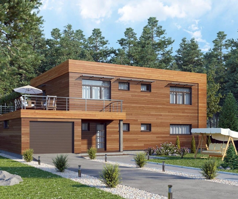 Одноэтажный фахверк стеклянный дом