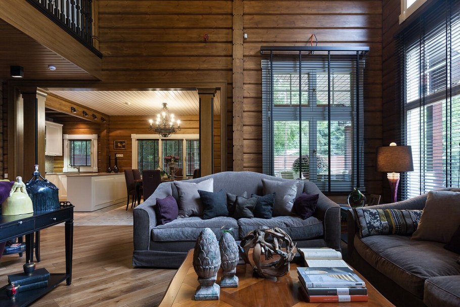 Стильный интерьер в бревенчатом доме