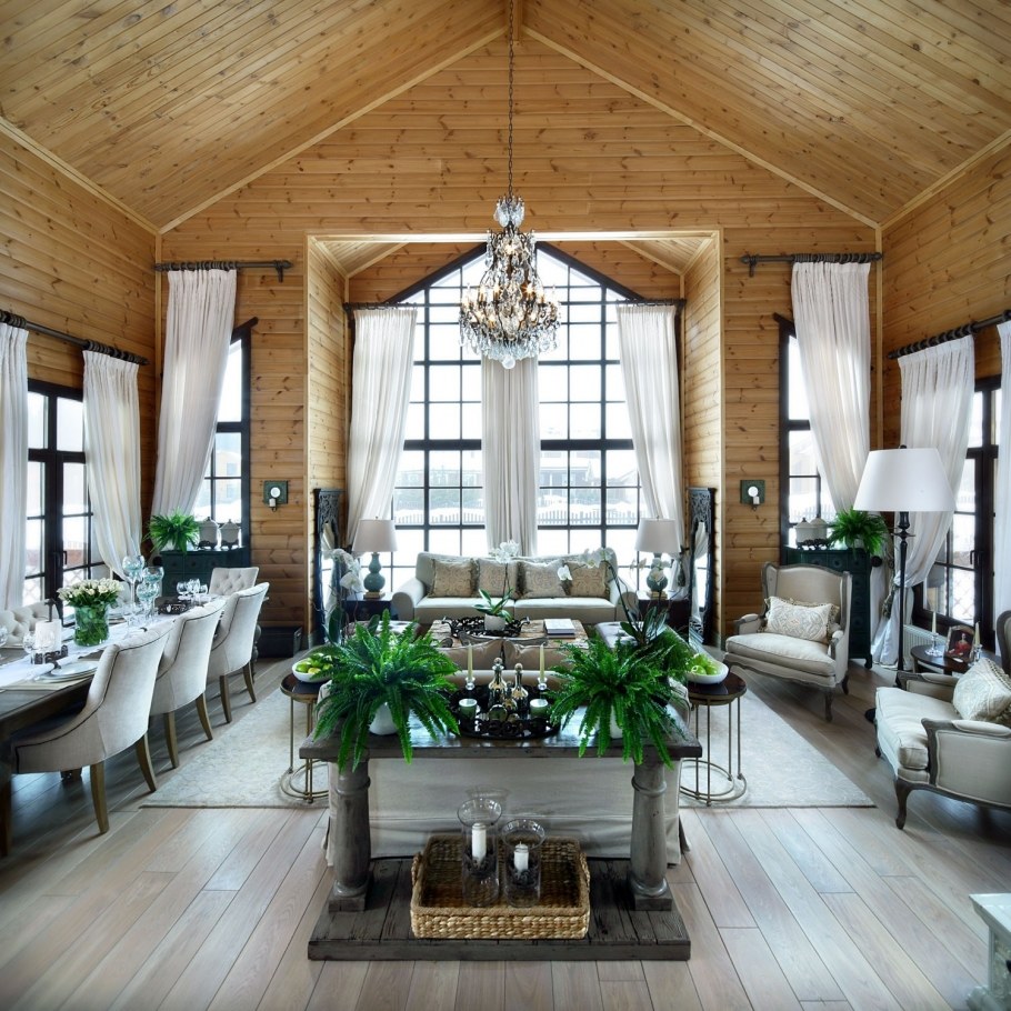 Уютная гостиная в деревянном доме