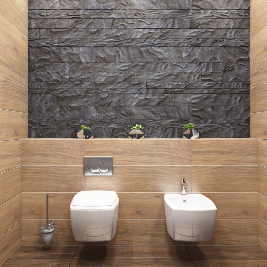 Ванная комната с деревянной отделкой