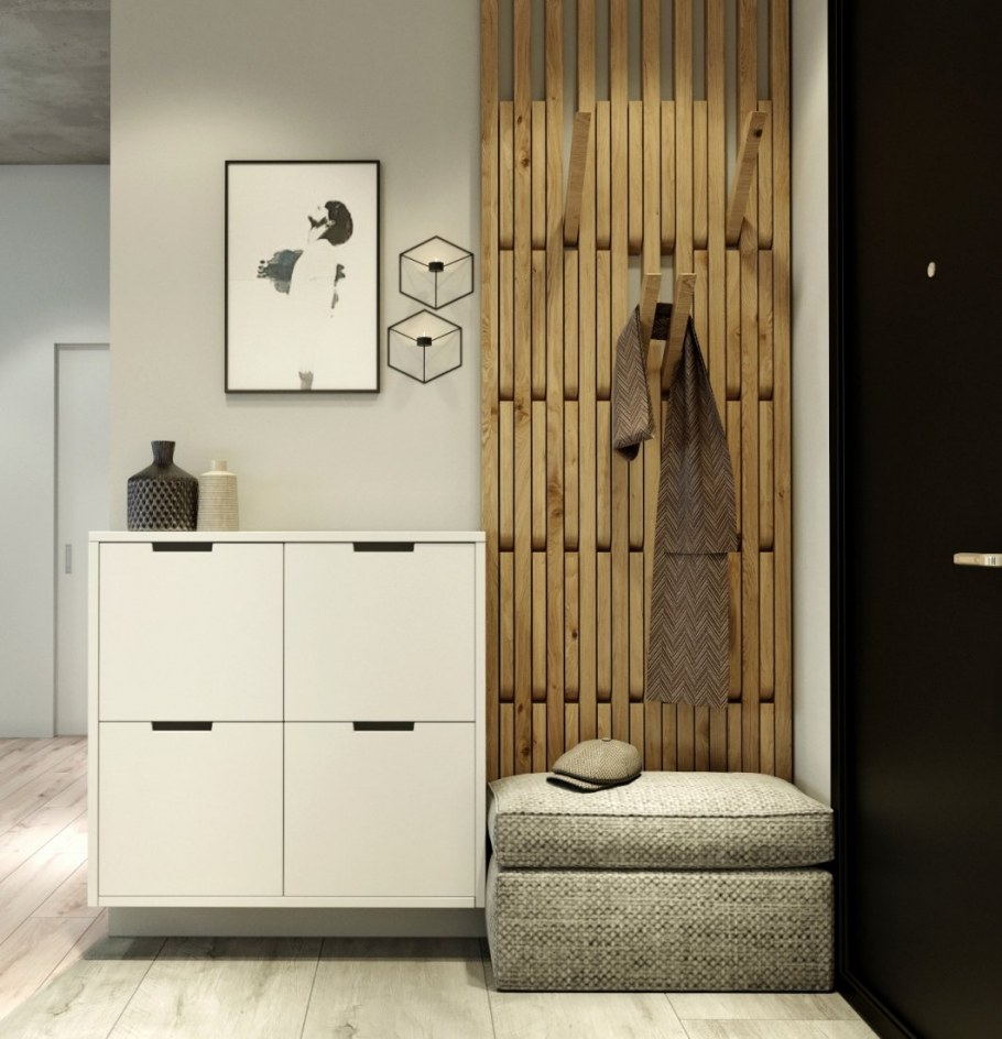 Прихожая в современном стиле с рейками