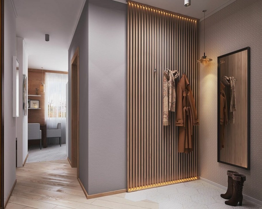 Зеркало на рейках в прихожей