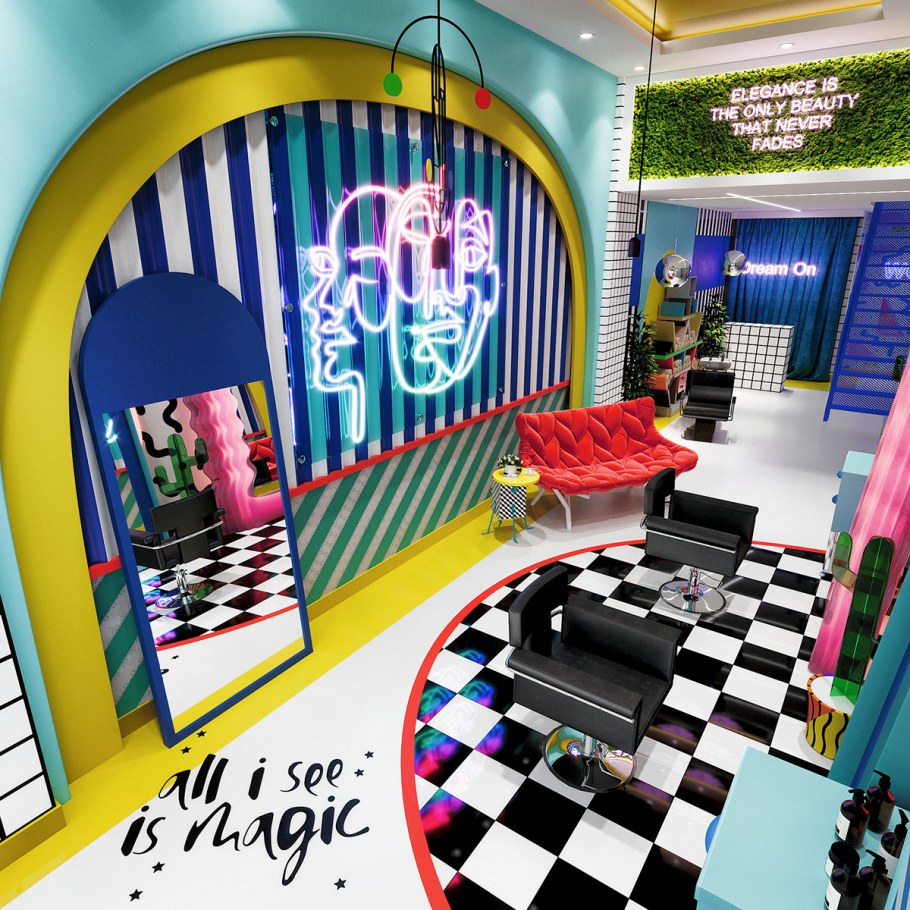 Стиль Нео Мемфис в интерьере кафе