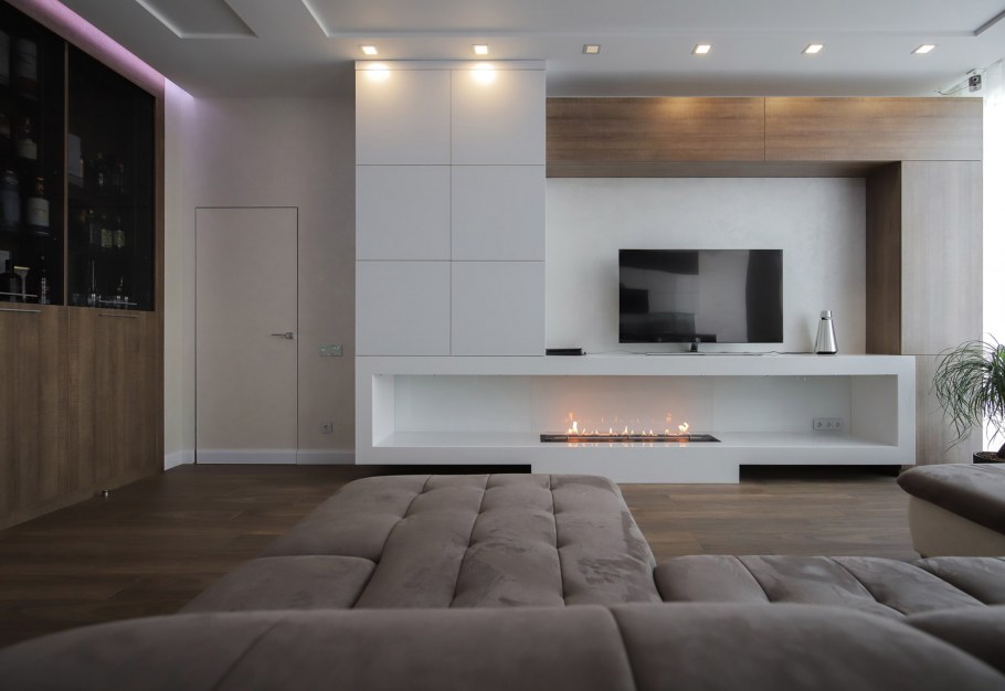 Гостиная с биокамином в современном стиле