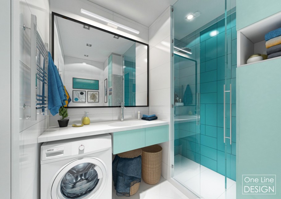 Ванная с душем и стиральной машиной