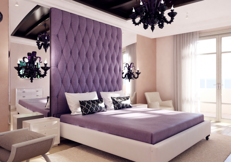Спальня в бежево фиолетовых тонах