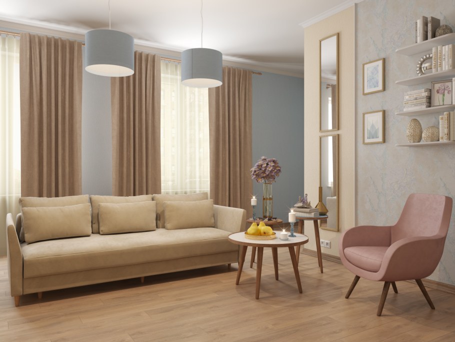 Спальня в розово бежевых тонах