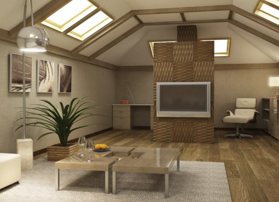 Отделка потолка мансарды