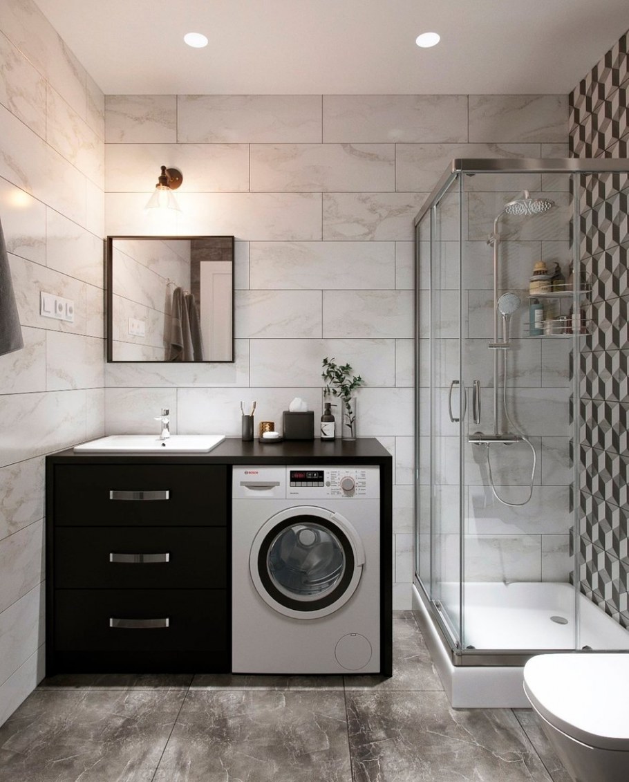 Ванная комната с туалетом и стиральной