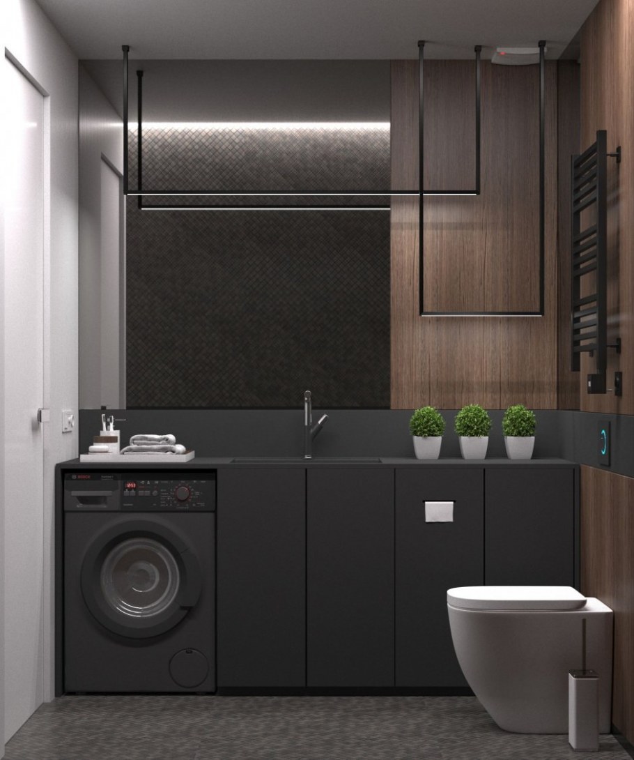 Постирочная комната с унитазом