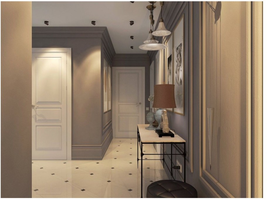 Интерьер прихожей с белыми дверями