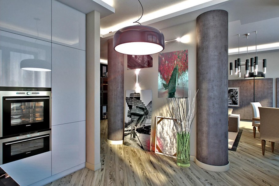 Круглая колонна в интерьере