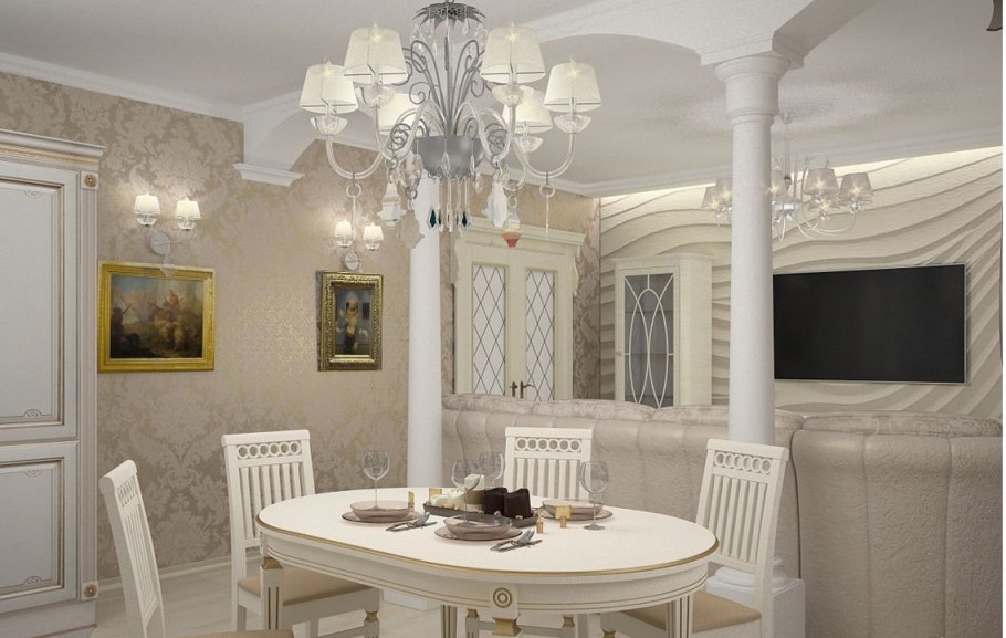 Классический интерьер кухни гостиной