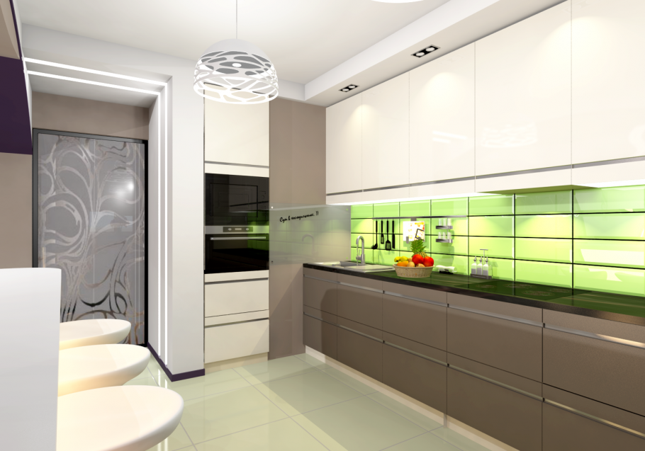 Кухня студия с колонной