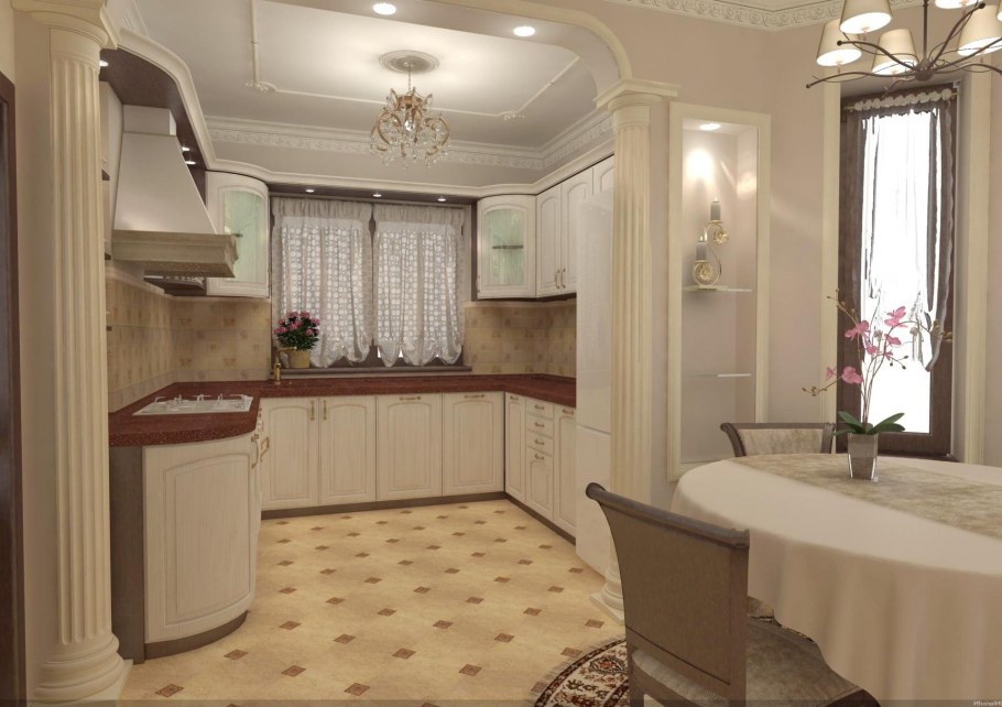 Колонны в интерьере кухни