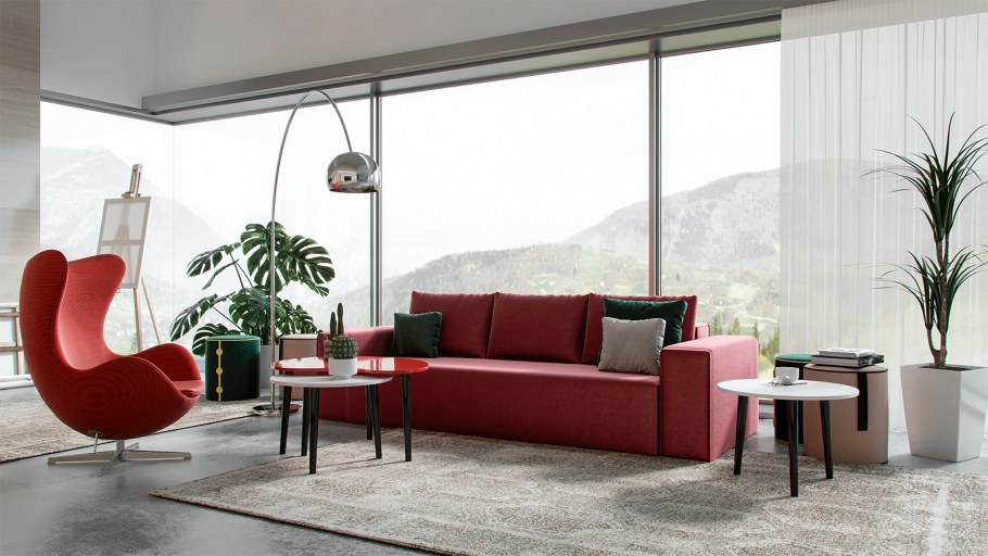 Вишневый диван в интерьере