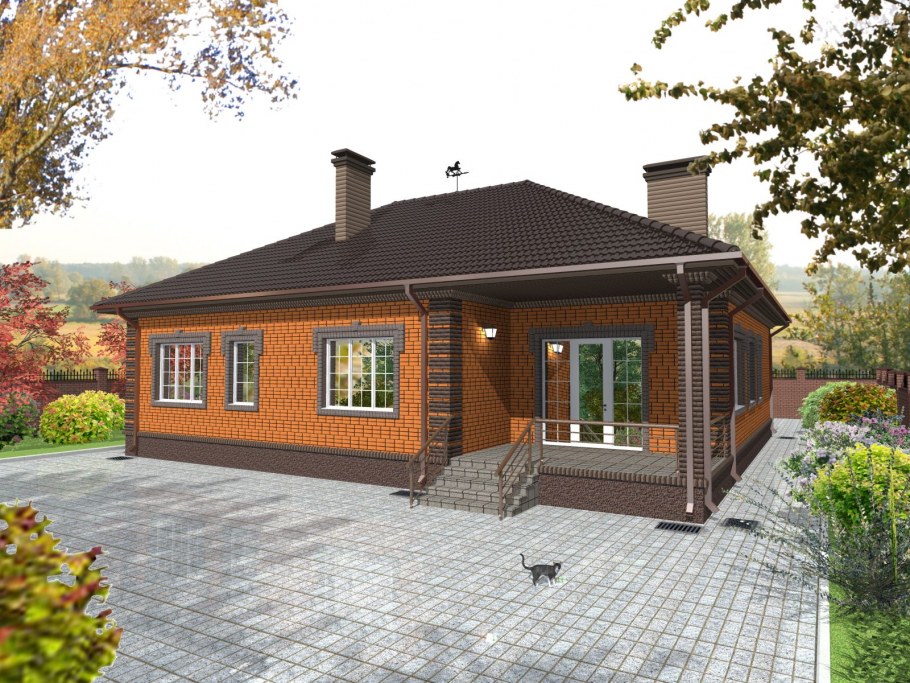 Одноэтажный дом с крыльцом