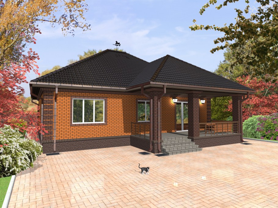 Одноэтажный дом с крыльцом