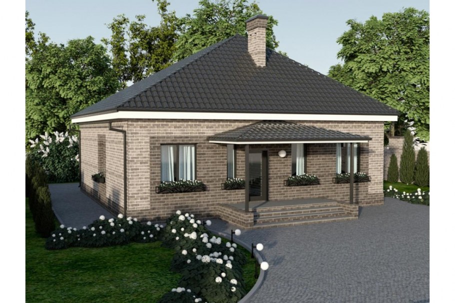 Одноэтажный дом с крыльцом