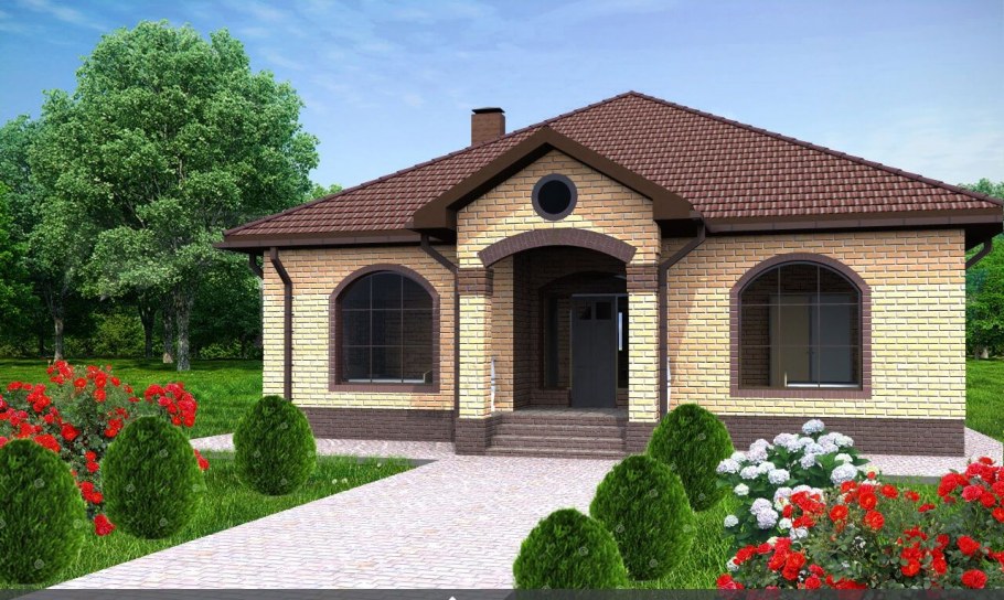 Одноэтажный дом с серой крышей