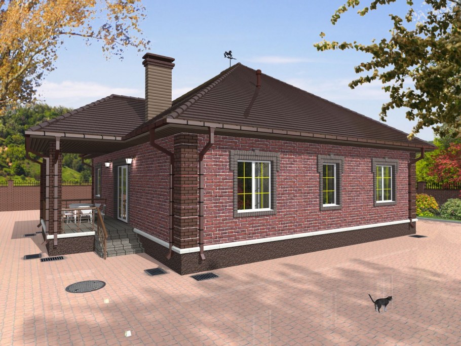 Одноэтажный дом с крыльцом