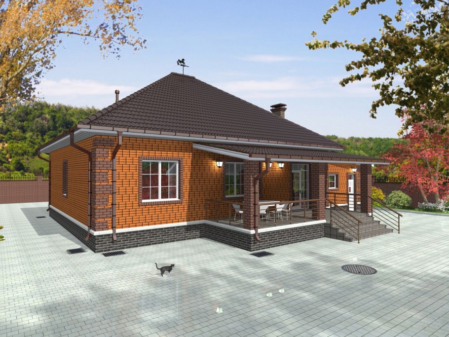 Одноэтажный кирпичный дом 80 кв.м с террасой