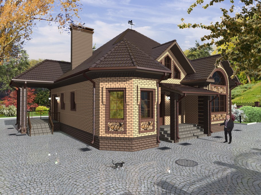 Одноэтажный дом с крыльцом