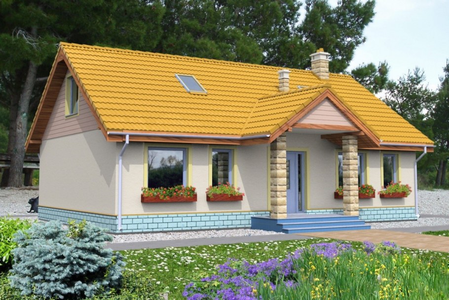 Одноэтажный дом с четырехскатной крышей