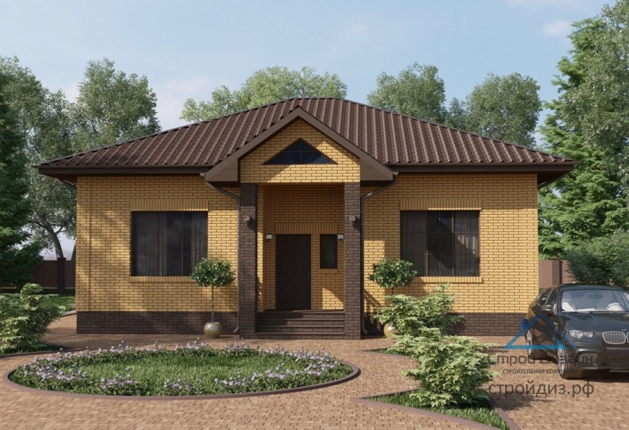 Одноэтажный дом с крыльцом