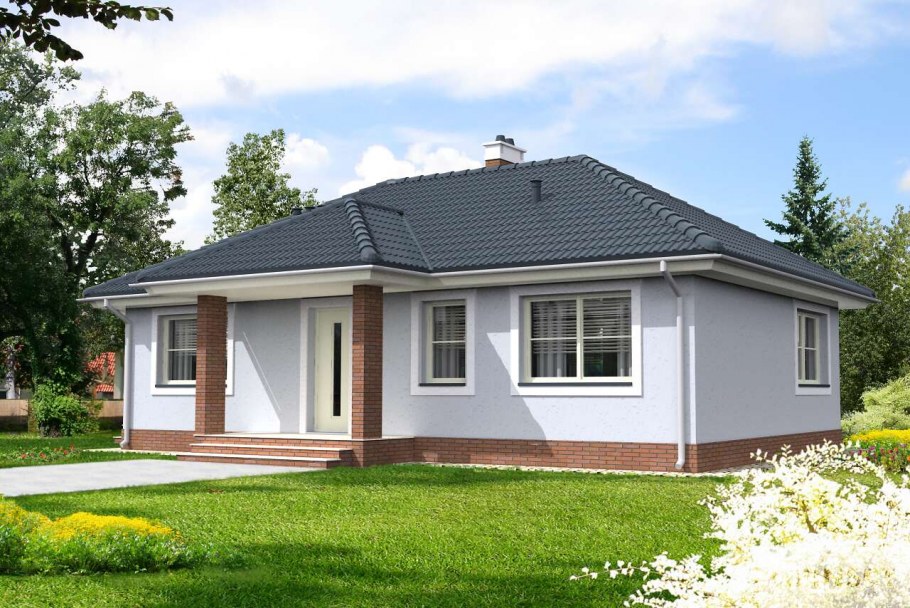 Одноэтажный дом с террасой и колоннами