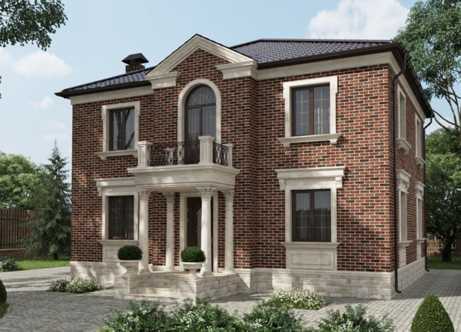 Кирпичный дом с белыми углами