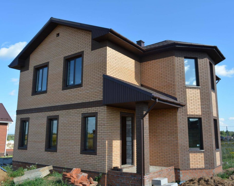 Фасад кирпич и дерево