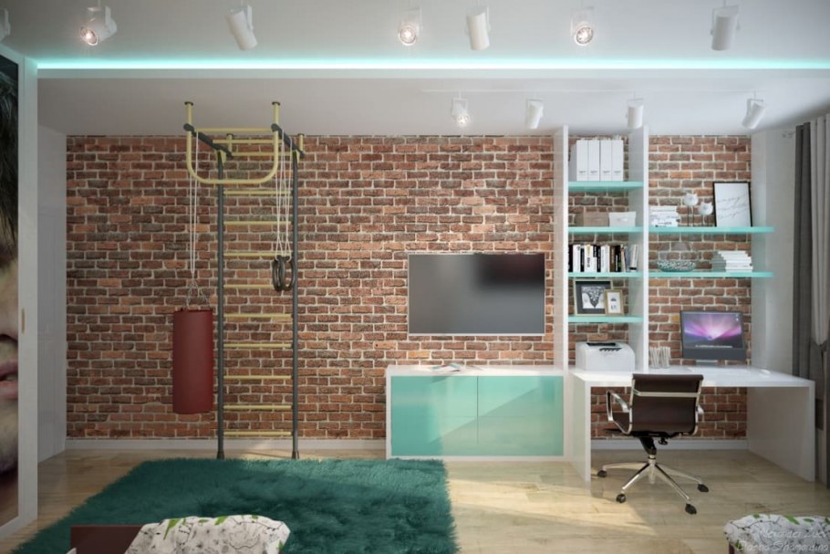 Декоративный камень над диваном