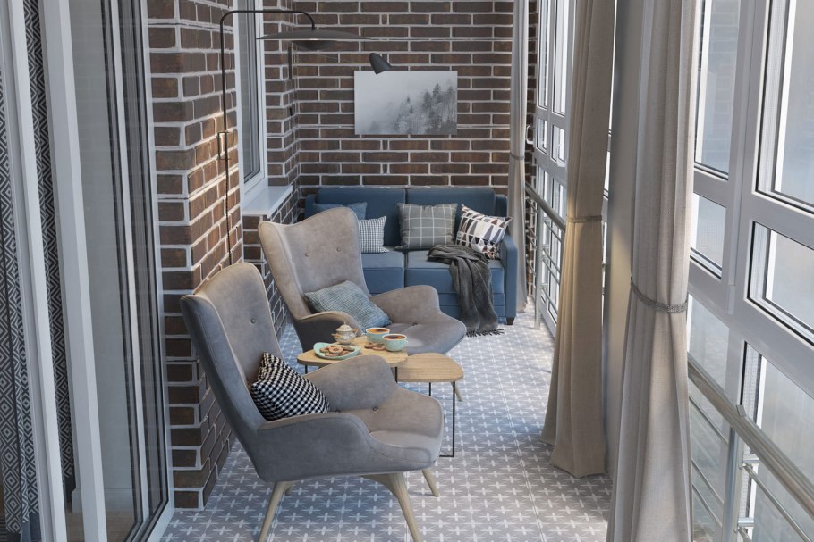 Светло серый балкон