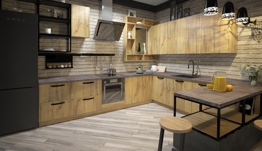 Кухня лофт светлая