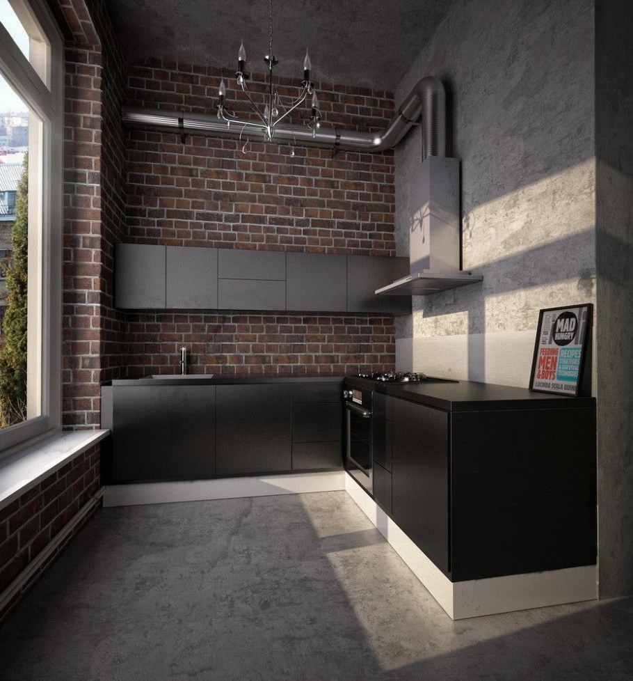 Кухни лофт с окном угловые